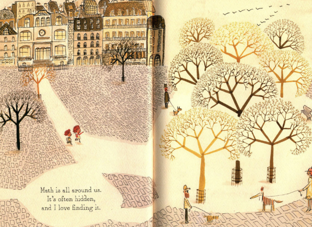 A boy and girl take a walk through a park together. Illustration from "Count on Me."