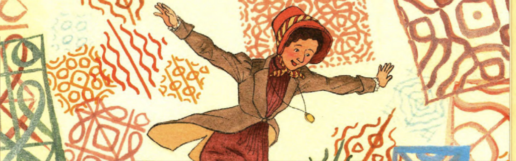 Sophie stands with her arms up. Illustration from "Nothing Stopped Sophie.”